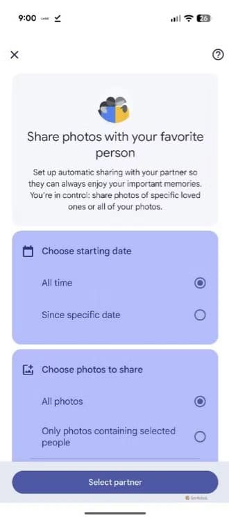 select-partner-option-in-google-photos-1 مميزات Google Photos التي قد لا تعرفها وتغير طريقة استخدامك للتطبيق