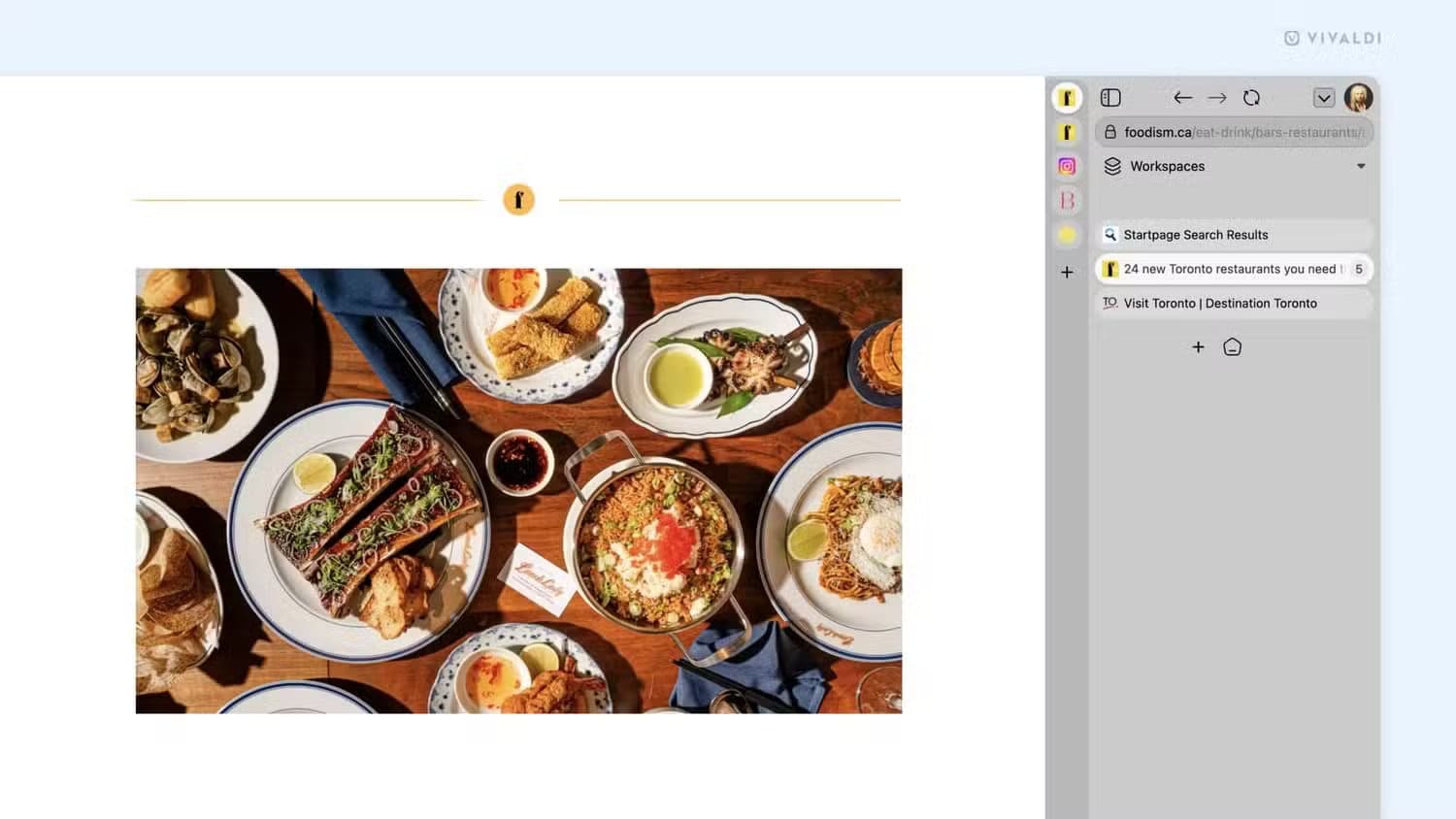 some-food-in-the-vivaldi-browser-with-the-tabs-moved-to-the-right ميزة مبتكرة في متصفح Vivaldi تجعل إدارة علامات التبويب أسهل