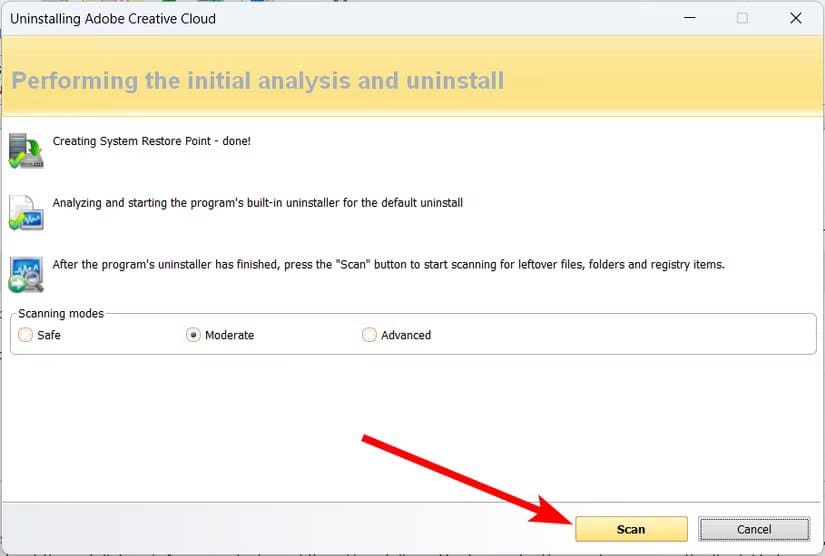 start-scan-leftovers-revo-uninstaller ملفات ومجلدات تستهلك مساحة في Windows وكيفية حذفها بسهولة