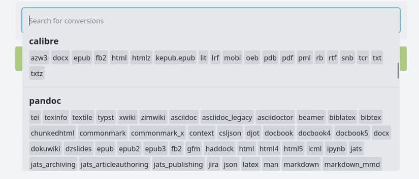 the-convertx-interface-with-several-formats-listed-for-conversion حل مشاكل صور WebP بسهولة مع محول الملفات المستضاف ذاتيًا