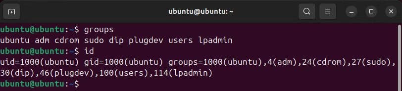 the-linux-groups-and-id-commands-being-used-to-view-groups-the-current-user-is-in طريقة إضافة مستخدم إلى مجموعة على لينكس خطوة بخطوة