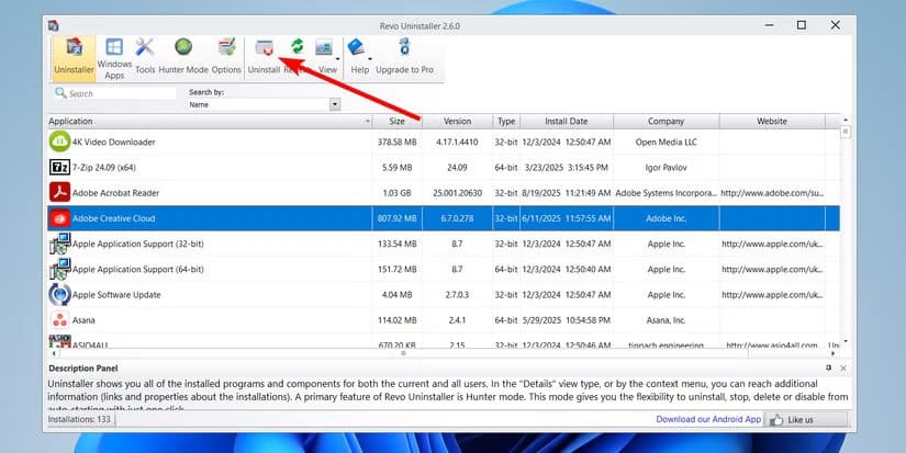 uninstalling-app-revo-uninstaller-windows ملفات ومجلدات تستهلك مساحة في Windows وكيفية حذفها بسهولة