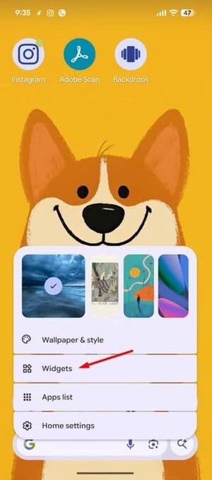 widgets-option-in-google-pixel كيفية تثبيت المحادثات المهمة في رسائل Google بسهولة