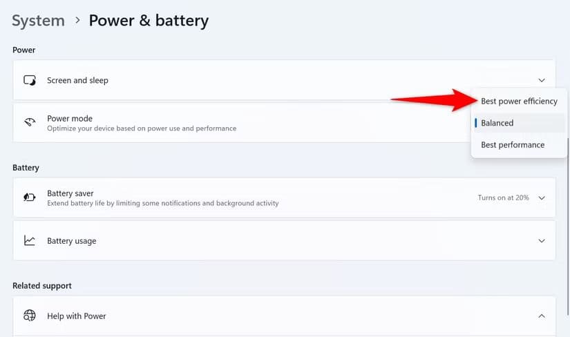16-enable-battery-efficient-mode خفض استهلاك الكمبيوتر للطاقة دون التأثير على الأداء