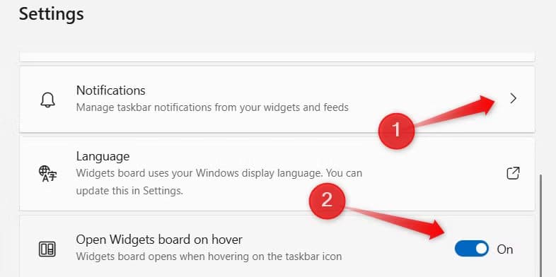 8-tweaking-the-hovering-and-notifications-settings-in-the-widgets-panel-on-windows طرق ذكية لتحويل لوحة أدوات Windows 11 إلى مركز إنتاجية حقيقي