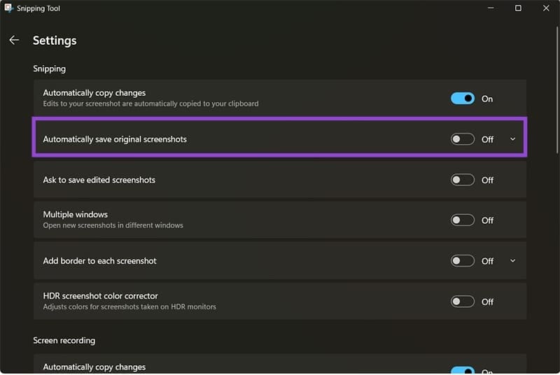 How-to-Disable-Snipping-Tool-Auto-Saving-Screenshots-2 إيقاف الحفظ التلقائي للقطات الشاشة في أداة القصاصة على Windows