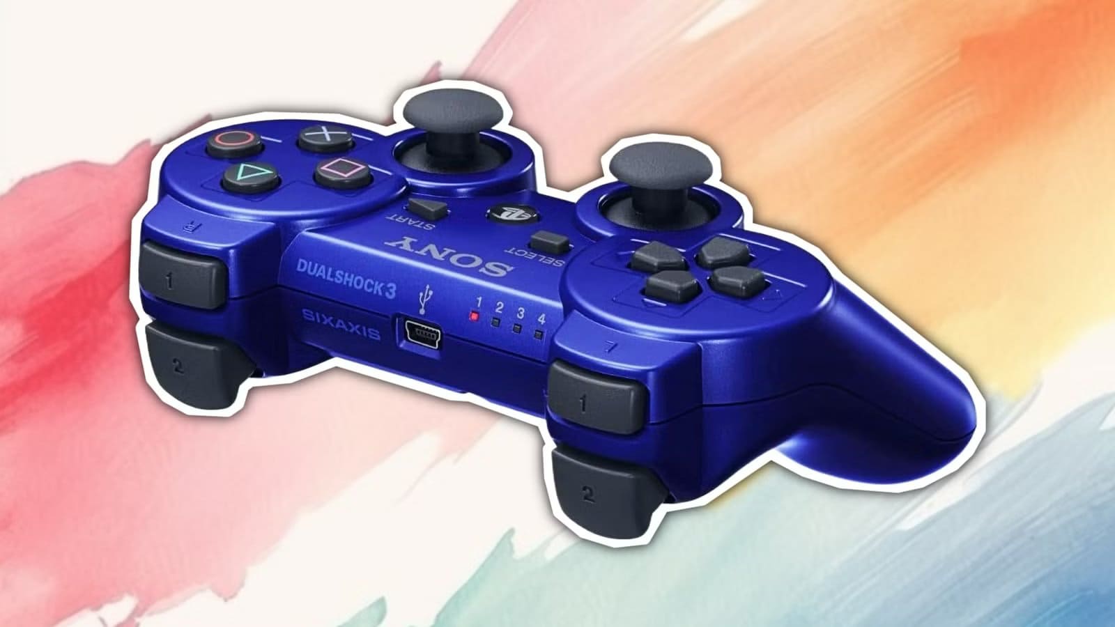 a-blue-dualshock-3-on-a-painted-background أفكار ذكية لاستخدام وحدة تحكم PlayStation 3 القديمة بطريقة مفيدة