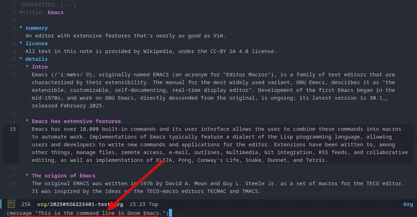 a-doom-emacs-text-editor-window-with-some-text-on-the-screen-at-the-bottom-is-a-command-line-with-a-command-that-prints-a-message-this-is-the-doom-emacs-command-line الفرق الحقيقي بين Terminal وCommand Line وShell وConsole ولماذا يختلط الأمر على الجميع