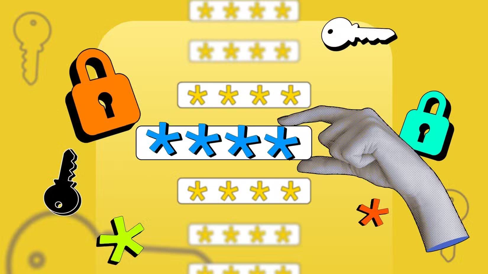 a-hand-holding-a-password-field-with-multiple-passwords-in-the-background-and-padlock-and-key-icons-around-it أداة خفيفة لتحويل جهازك إلى خادم ملفات في ثوانٍ