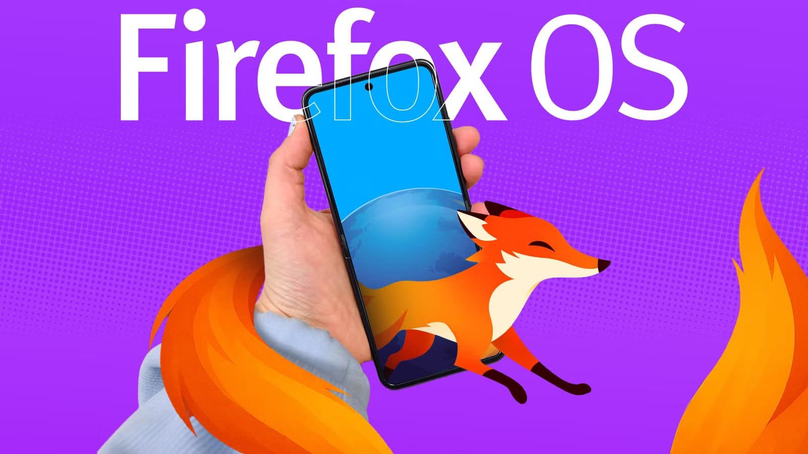 a-hand-holding-a-smartphone-with-the-firefox-fox-running-out-of-the-screen-and-its-orange-tail-extending-beyond-the-frame قصة نظام Firefox OS الذي أراد منافسة Android وانتهى قبل أن يبدأ