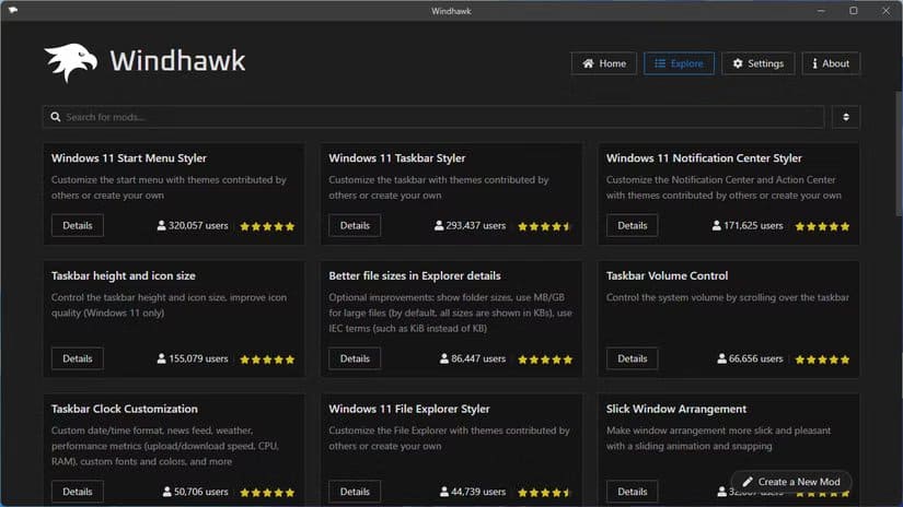 a-list-of-windhawk-mods-available خمسة تطبيقات مفتوحة المصدر لا غنى عنها لمستخدمي Windows 11
