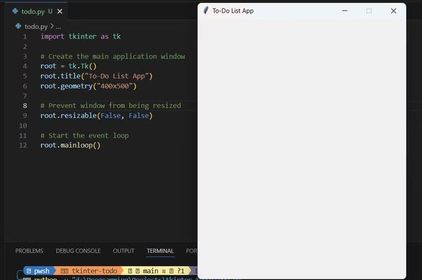 a-minimal-window-created-using-python-tkinter-for-a-todo-list-app ابدأ ببناء تطبيقك الرسومي الأول في Python باستخدام مكتبة Tkinter