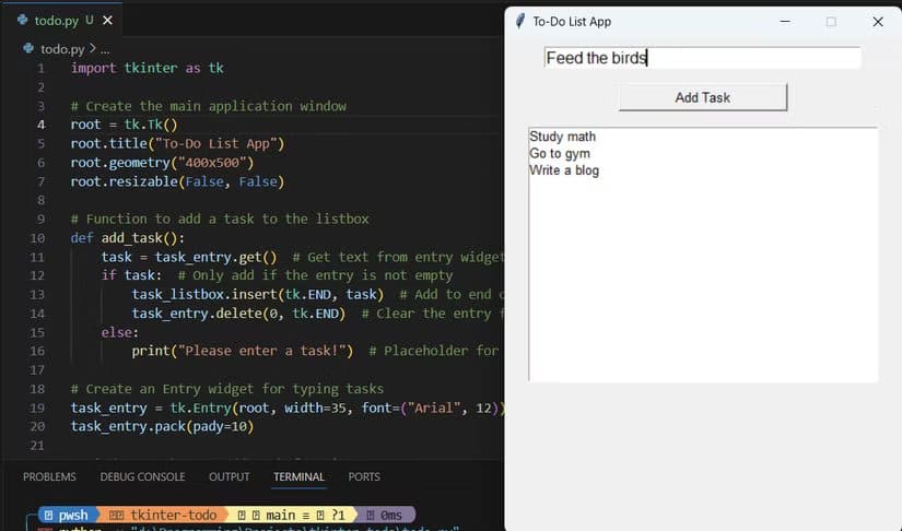 a-todo-list-app-with-some-pre-added-tasks-made-in-python-tkinter ابدأ ببناء تطبيقك الرسومي الأول في Python باستخدام مكتبة Tkinter