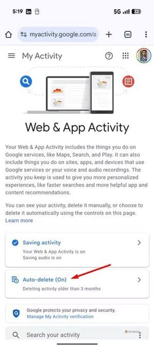 auto-delete-option-in-google-account هذه الإعدادات الست التي في Android قد تُعرض خصوصيتك للخطر