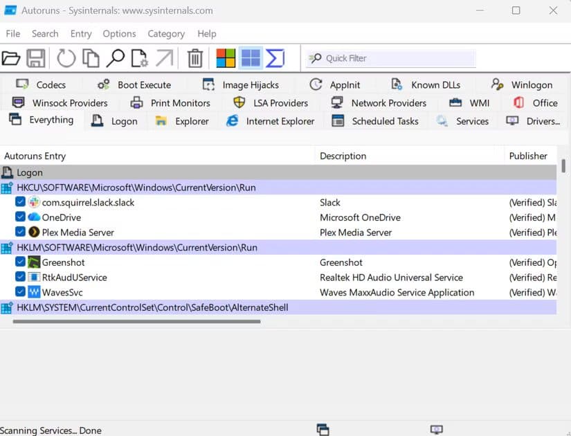 autoruns-ultity-sysinternals أدوات مجانية ضرورية لإصلاح أي جهاز كمبيوتر من خلال USB