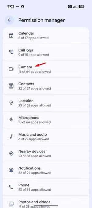 camera-option-in-the-permission-manager-window هذه الإعدادات الست التي في Android قد تُعرض خصوصيتك للخطر