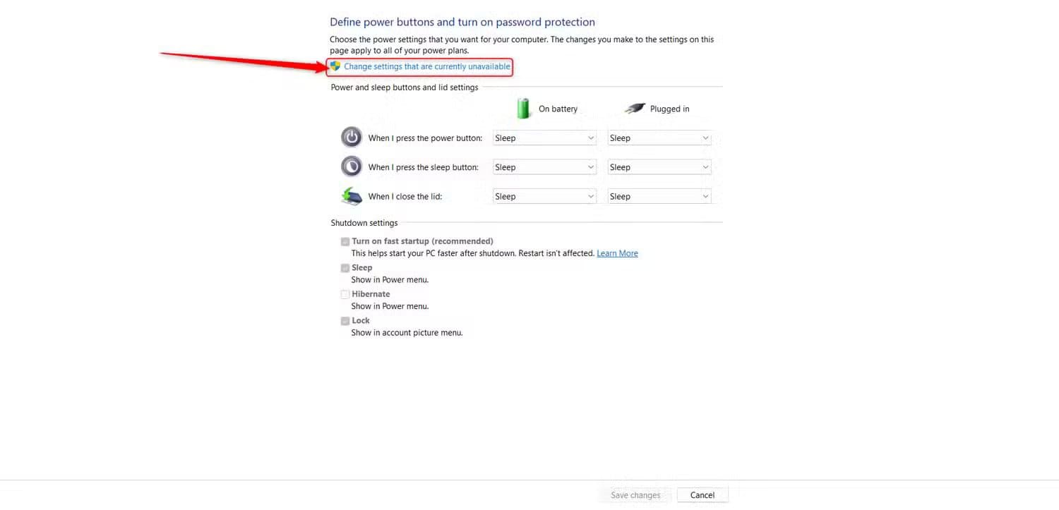 change-usually-unavailable-settings أسباب تجعلك تفكر في تعطيل بدء التشغيل السريع في ويندوز