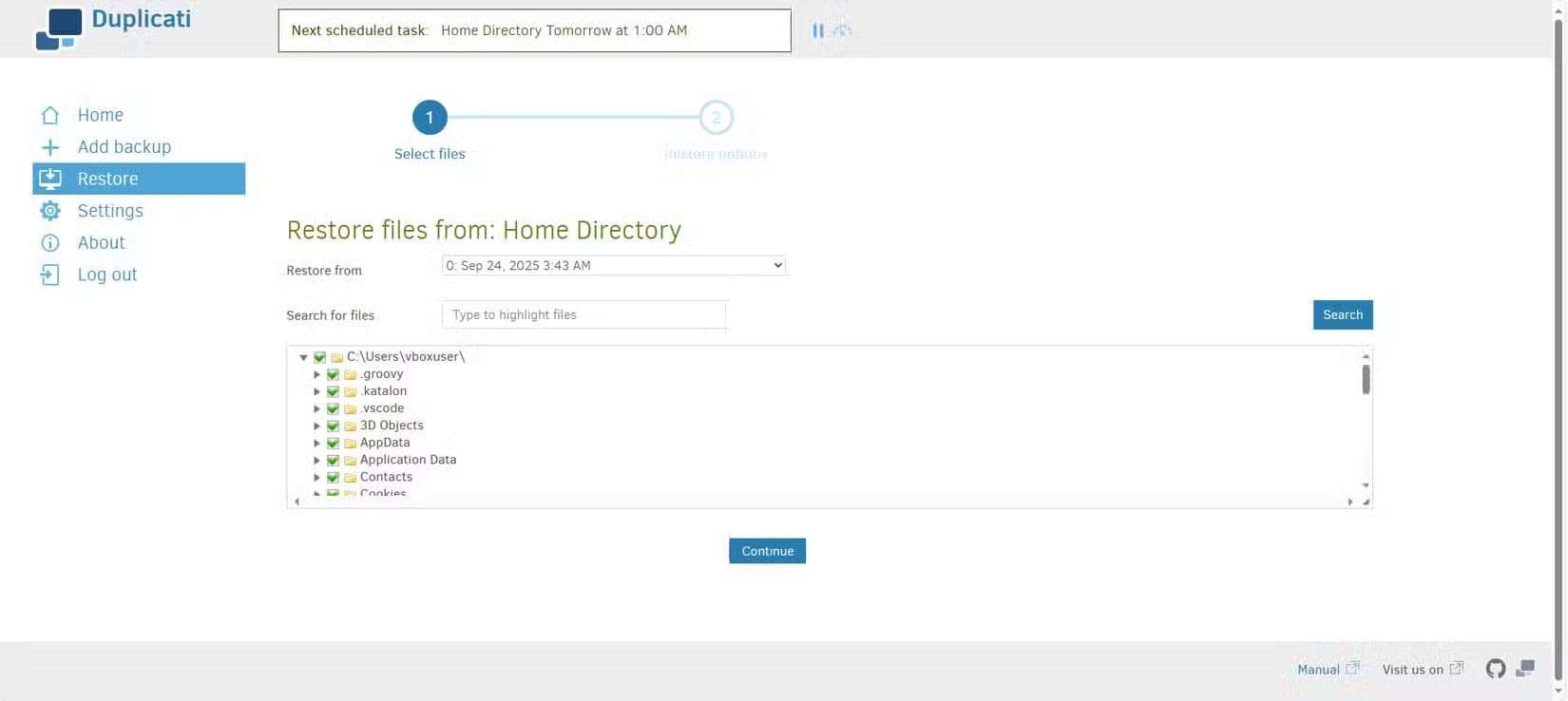 choosing-which-files-to-restore-in-duplicati طريقة موثوقة لعمل نسخ احتياطي لملفات Windows باستخدام أداة مفتوحة المصدر