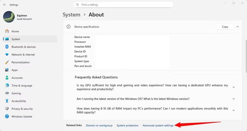 click-advanced-system-settings هل يمكن فعلاً تنزيل RAM؟ إليك ما يحدث عندما تحاول ذلك