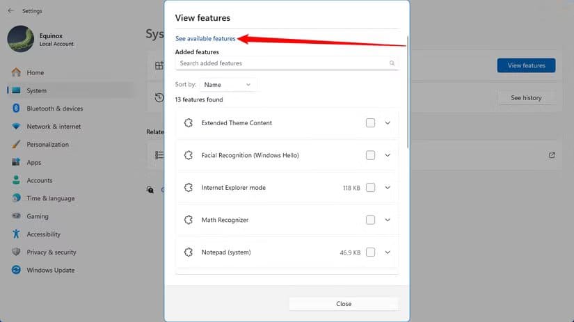 click-see-available-features طريقة إدارة الميزات الاختيارية في Windows 11 خطوة بخطوة