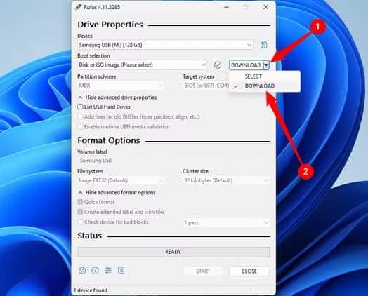 click-the-small-arrow-then-click-download خطوات تثبيت Windows 11 على أي كمبيوتر غير مدعوم بسهولة تامة
