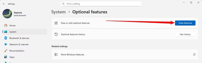 click-the-view-features-button طريقة إدارة الميزات الاختيارية في Windows 11 خطوة بخطوة