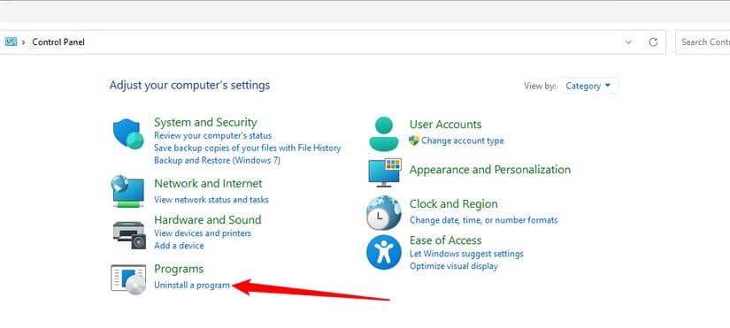 click-uninstall-a-program-in-the-control-panel طريقة إدارة الميزات الاختيارية في Windows 11 خطوة بخطوة
