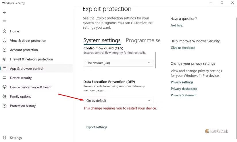 data-execution-prevention-option-in-windows-security شرح طريقة استخدام Windows Sandbox لتشغيل البرامج بأمان