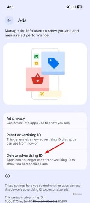 delete-adverstising-id-option-in-pixel-10 هذه الإعدادات الست التي في Android قد تُعرض خصوصيتك للخطر