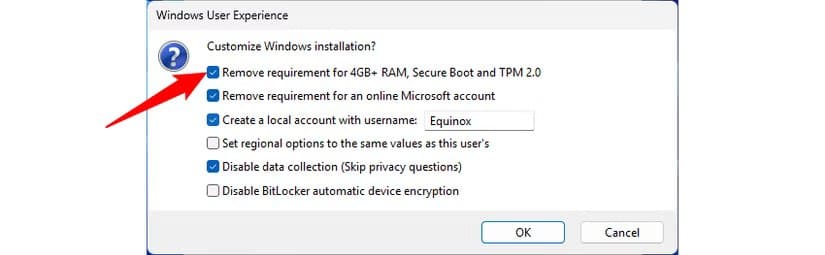 disable-the-tpm-2-0-and-secure-boot-requirements-then-click-ok خطوات تثبيت Windows 11 على أي كمبيوتر غير مدعوم بسهولة تامة