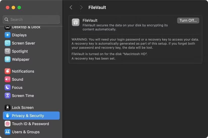 filevault-enabled-on-a-mac إعدادات أمان أساسية تحمي جهاز Mac من التهديدات الحديثة