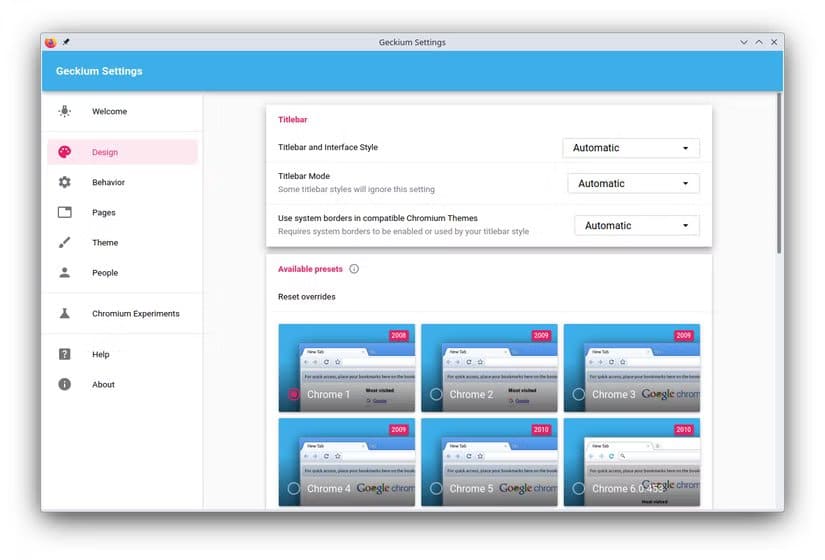 geckium-settings-dialog-showing-several-versions-of-chrome-theming-available تطبيقات لينكس جديدة تضيف لمسة من القوة والذكاء إلى نظامك