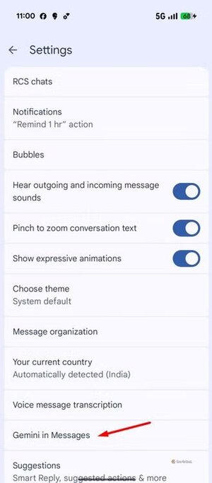 gemini-in-messages-option-in-google-messages طرق فعّالة لإيقاف ميزات الذكاء الاصطناعي المزعجة في هواتف Google Pixel