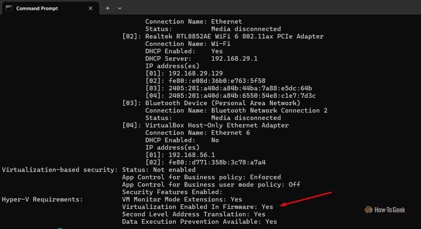 hyper-v-requirements-section-in-cmd شرح طريقة استخدام Windows Sandbox لتشغيل البرامج بأمان