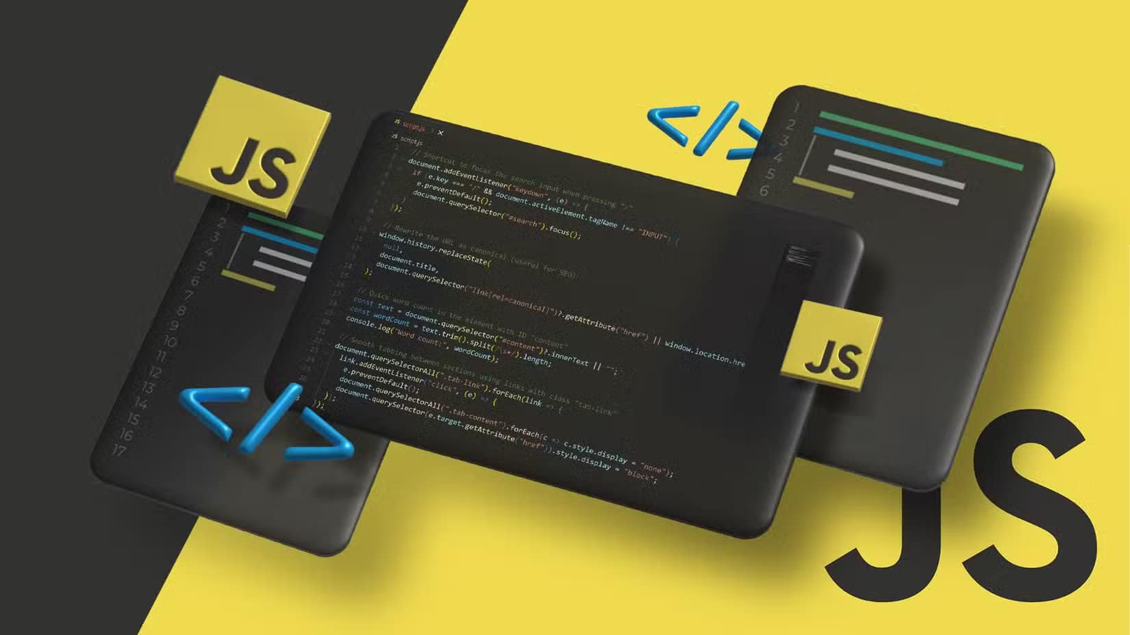 ide-interface-displaying-some-javascript-code لِمَ تزداد أحجام صفحات الويب كل عام وكيف يمكن تجنب ذلك