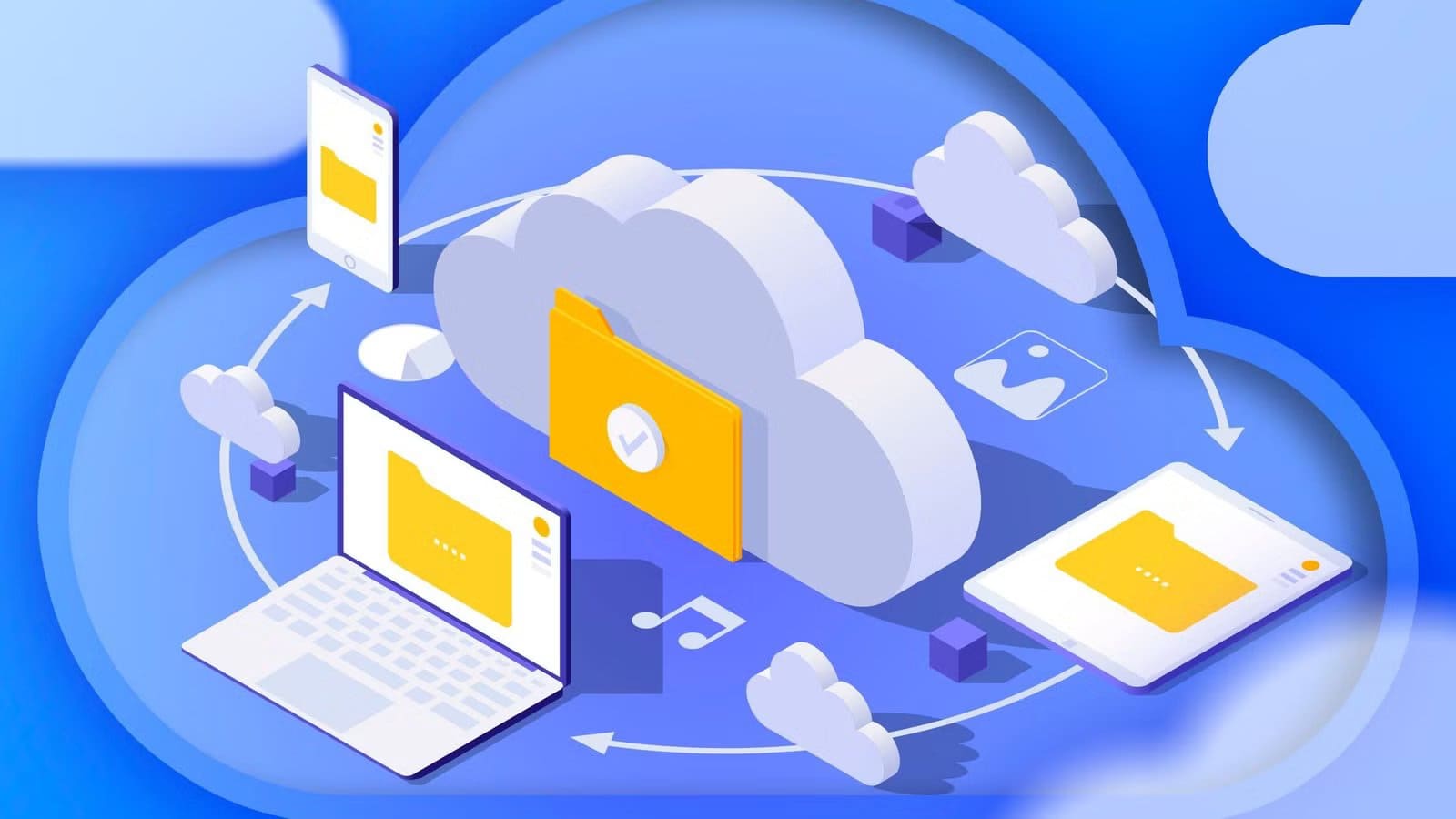 illustration-of-a-cloud-surrounded-by-a-laptop-smartphone-tablet-and-some-files-resized أداة خفيفة لتحويل جهازك إلى خادم ملفات في ثوانٍ