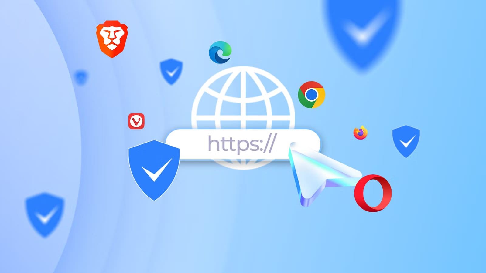illustration-of-a-globe-with-a-browser-address-bar-showing-https-surrounded-by-shield-icons-with-check-marks-and-logos-of-popular-browsers-including-chrome-firefox-edge-brave-opera-and-vivaldi-1-1 كيف تحميك المتصفحات الحديثة أثناء تصفح الإنترنت دون أن تلاحظ