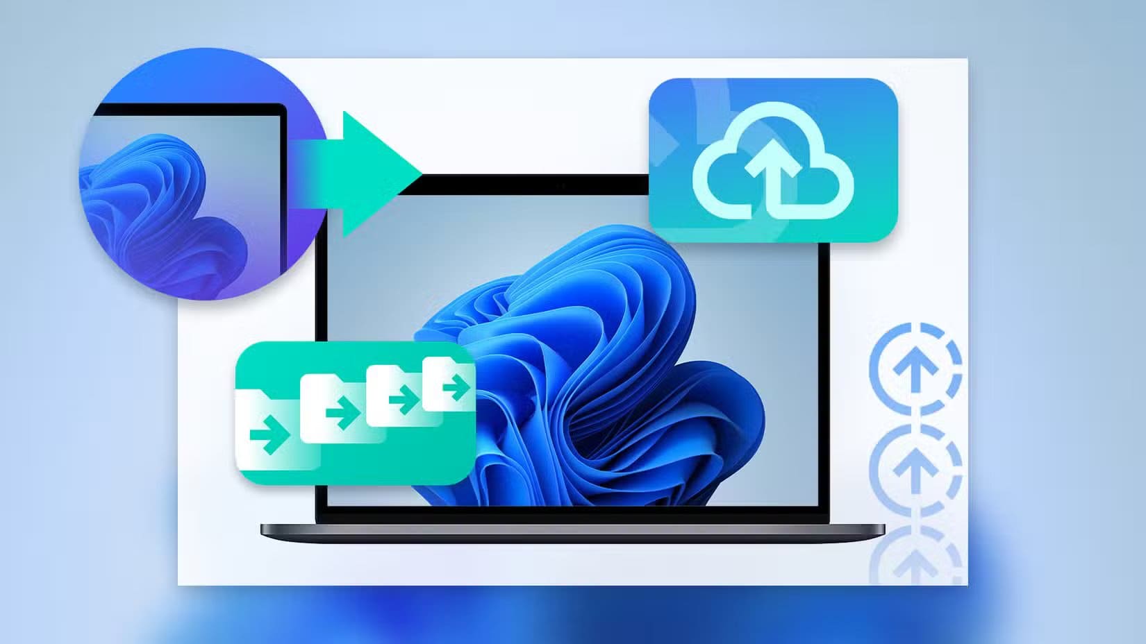 illustration-of-a-windows-11-laptop-with-icons-representing-cloud-upload-and-file-transfer طرق فعالة لعمل نسخة احتياطية في Windows تحمي ملفاتك من الفقدان