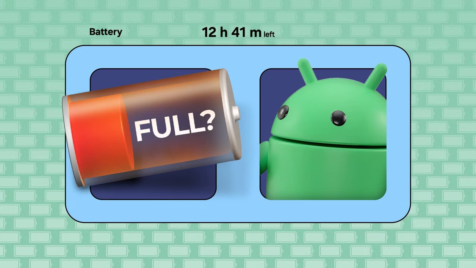 illustration-of-an-android-mascot-next-to-a-nearly-empty-battery-icon-labeled-full-with-a-time-estimate-above الحقيقة وراء إحصائيات بطارية Android ولماذا لا تعكس ما يحدث فعليًا