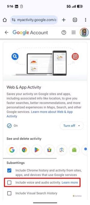 include-voice-and-audio-activity-box-in-google-account هذه الإعدادات الست التي في Android قد تُعرض خصوصيتك للخطر