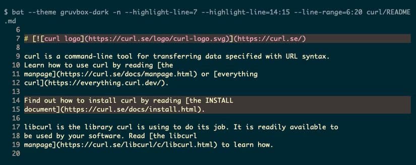 linux-bat-line-range-highlight لماذا يفضل مستخدمو لينكس أمر bat على cat بعد تجربته