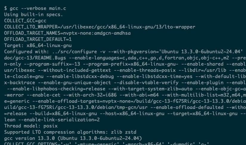 linux-gcc-verbose أوامر لينكس التي تحولك من مستخدم عادي إلى محترف