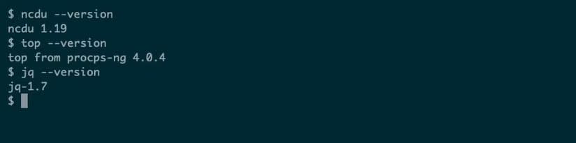 linux-ncdu-top-jq-version أوامر لينكس التي تحولك من مستخدم عادي إلى محترف