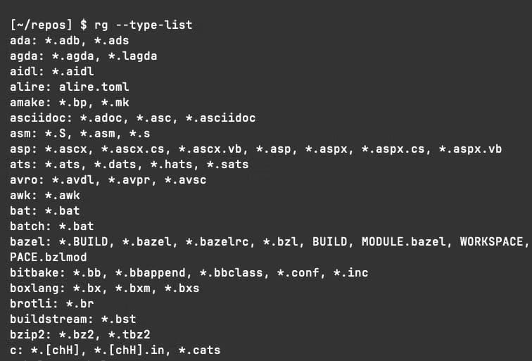 linux-ripgrep-type-list-2 الفرق الحقيقي بين grep وripgrep وأيهما الأفضل للبحث في الملفات