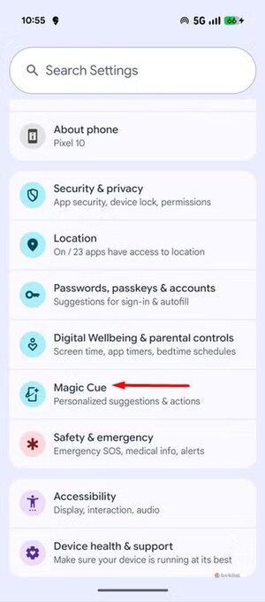 magic-cue-option-in-pixel-settings طرق فعّالة لإيقاف ميزات الذكاء الاصطناعي المزعجة في هواتف Google Pixel