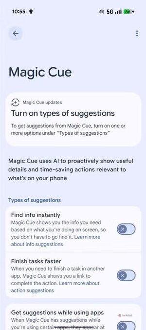 magic-cue-toggles-in-pixel-settings طرق فعّالة لإيقاف ميزات الذكاء الاصطناعي المزعجة في هواتف Google Pixel