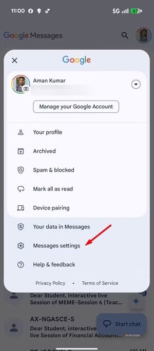 message-settings-option-in-google-messages طرق فعّالة لإيقاف ميزات الذكاء الاصطناعي المزعجة في هواتف Google Pixel