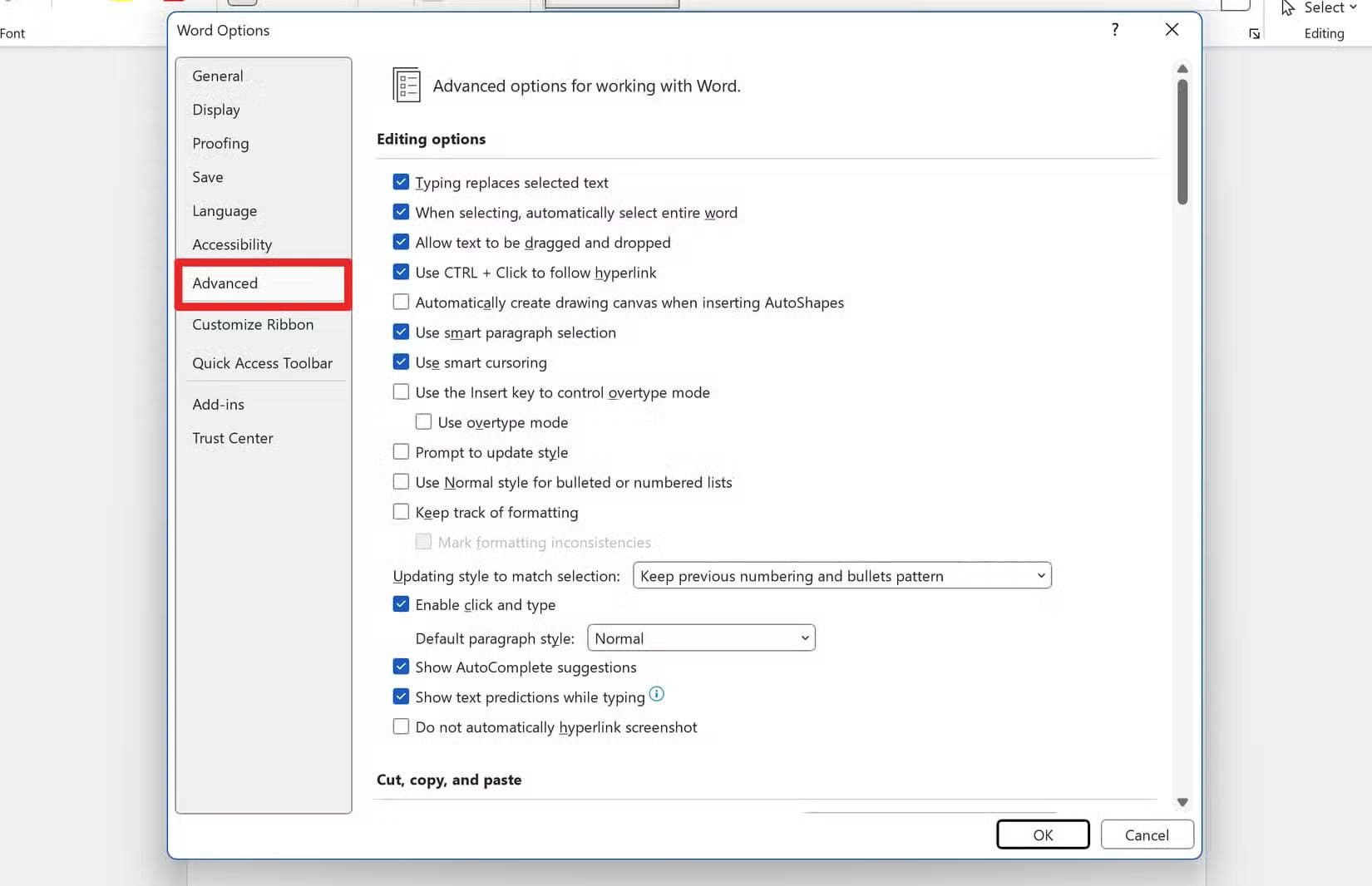 microsoft-word-advanced-options طرق فعالة لإصلاح أخطاء مستند Word واستعادة النص المفقود