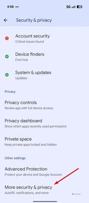more-security-privacy-option-in-pixel هذه الإعدادات الست التي في Android قد تُعرض خصوصيتك للخطر
