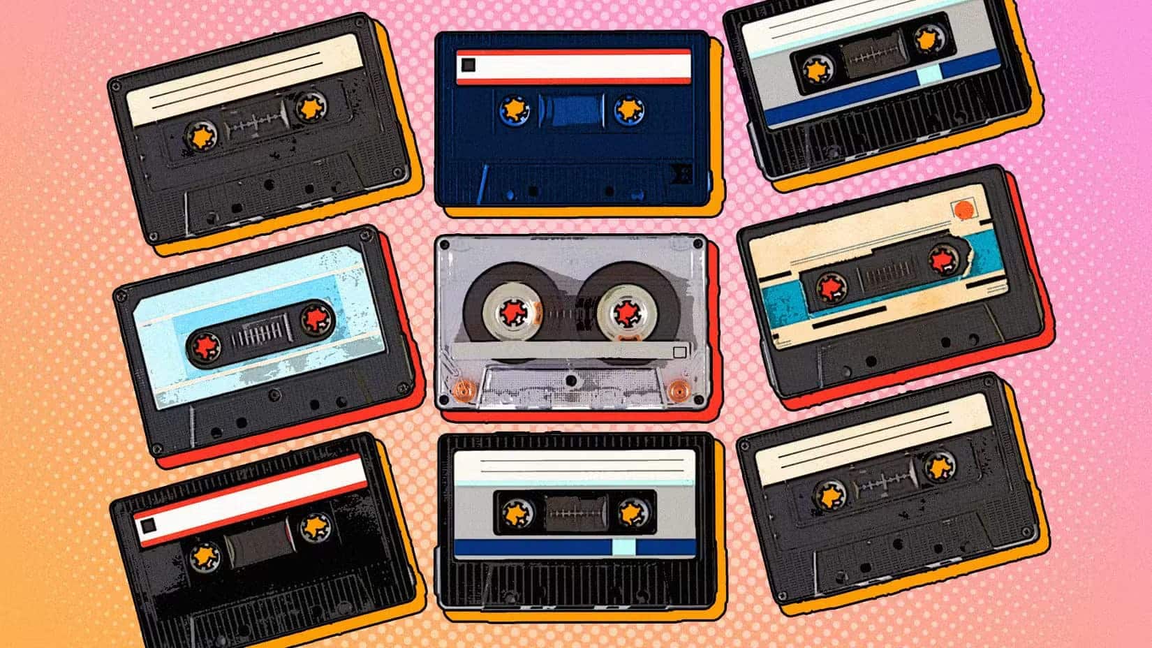 multiple-cassettes-side-by-side-in-a-retro-style لماذا تتلف أشرطة الكاسيت القديمة وكيف تحافظ عليها من التدهور